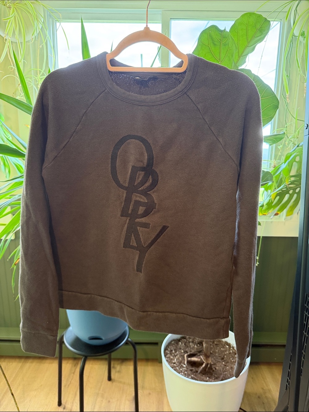 Obey Dark Brown Crewneck Sweatshirt with Brown Vertical Logo